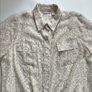 Chico's Beige Patterned Women’s Sheer Casual Button Down Shirt - 2(L)